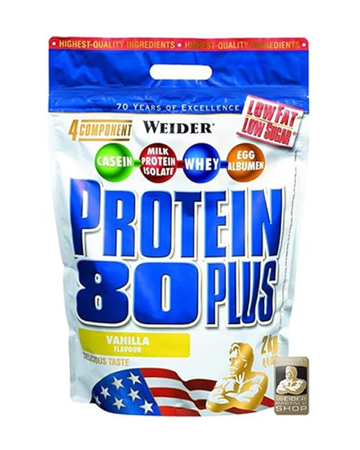 WEIDER Protein 80 Plus Eiweißpulver, Vanille (Low-Carb (Mehrkomponenten Casein Whey Mix für Proteinshakes, 2kg)