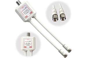 GROWORD 2-Way coaxial Cable Splitter, 5-2500MHz CATV Splitter with 6” RG6 Coaxial Cable and 2 Coax Connectors, for Pass Power to LNB, Improve TV Satellite Antenna Signal Quality, Corrosion Resistant
