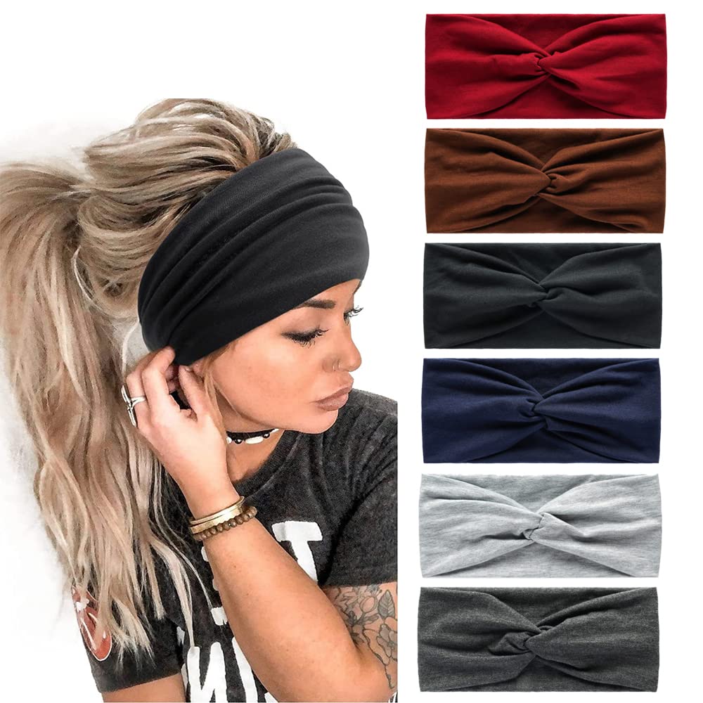 Wide Hair Band Head Scarfs for Women Fabric Elastic Soft Boho Headband Flower head wrap Bandanas for Women Yoga Sport Hairbands (NP6COLOR2) — image 1
