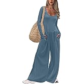UNIANKIYA One Piece Jumpsuits for Women Casual Long Sleeve Overalls Dressy Rompers Wide Leg Pants Jumpers Vacation Outfits