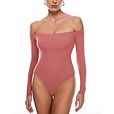 INLYRIC Women's Natrelax Off The Shoulder Bodysuit Long Sleeve Thong Sexy Bodycon Slim Fit Tops Leotard