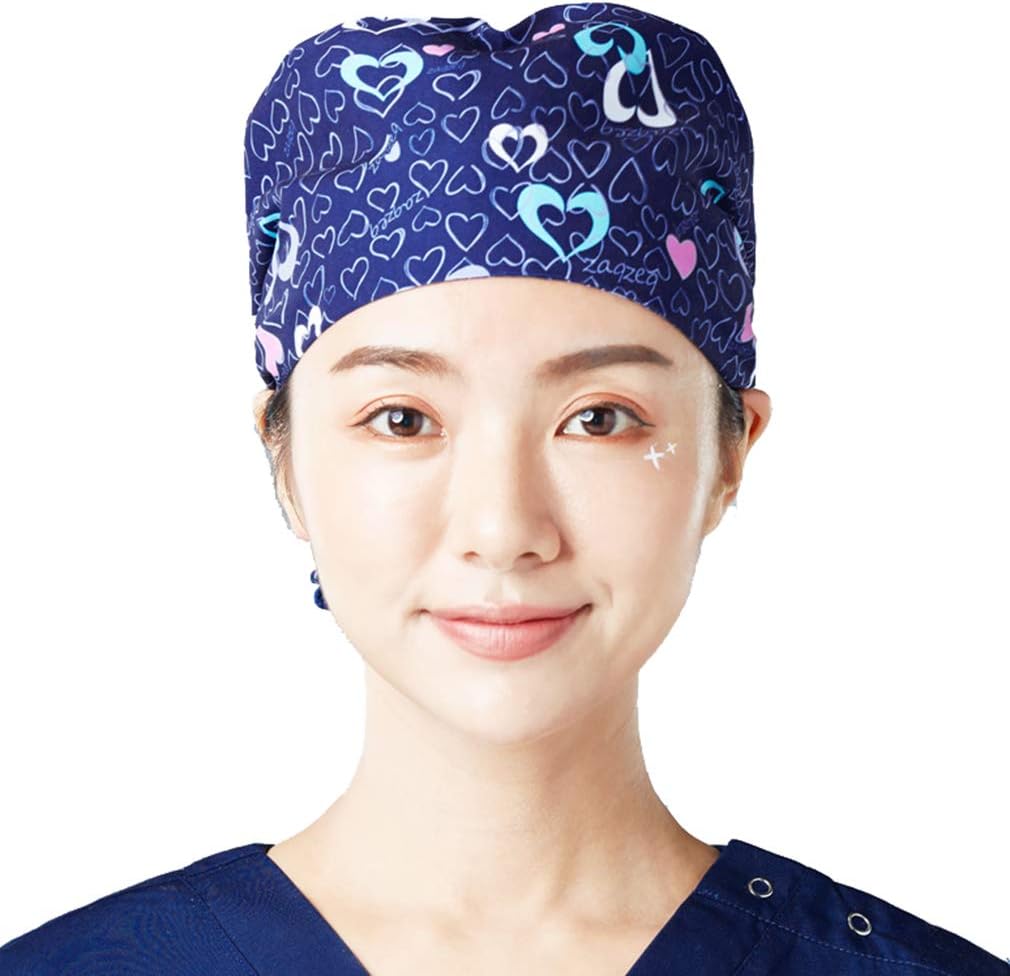 Adjustable Nurse Scrub Cap Surgical Medical Doctor Turban Cap with Sweatband Scrub Hat Headwear for Women Men
