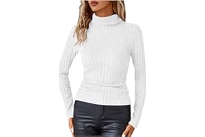 Women's Turtleneck Shirts Ribbed Fleece Thermal Underwear Tops Slim Fit Lightweight Basic Blouse Long Sleeve Soft Top
