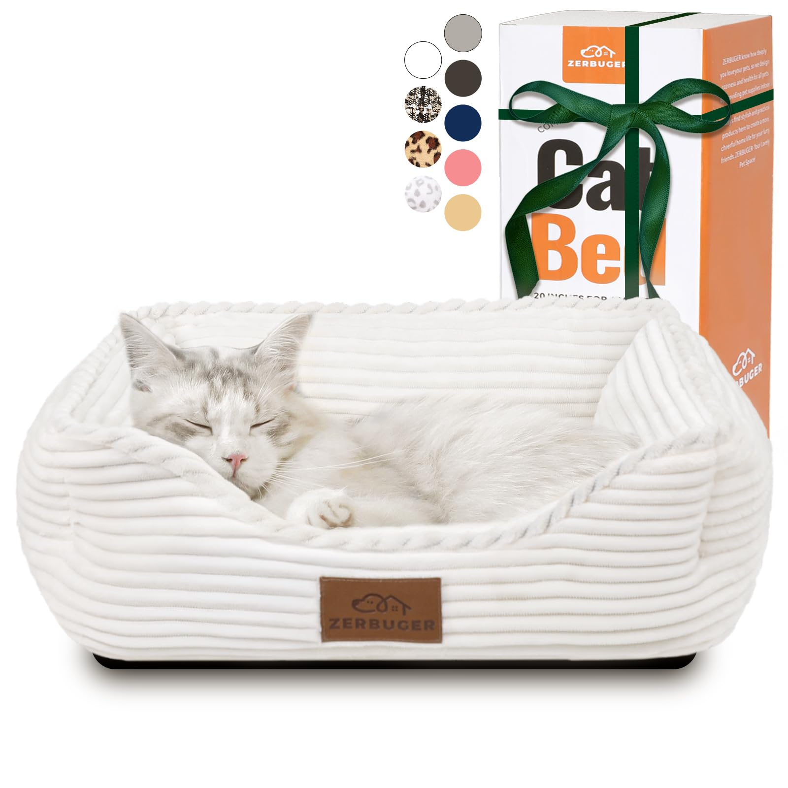 Photo 1 of Cat Dog Bed for Pets, Rectangle Pet Bed Gift for Puppy and Kitten, Machine Washable Calming Fluffy Pet Couch Sofa for Indoor Outdoor, Portable Soft Cat Bed with Non-Slip Bottom (Small, Cream)