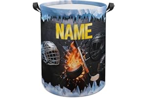 Personalized Ice Hockey Foldable Laundry Hamper with Handles,Custom Dirty Clothes Laundry Baskets with Name,Kids Clothes Orga