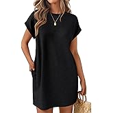 LILLUSORY Womens Summer Casual Short Sleeve T Shirt Dress 2025 Spring Vacation Beach Mini Sundress Loose Clothes with Pockets