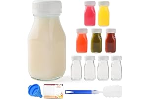9pcs 100ml Small Glass Milk Bottles, Shot Bottles with Lids, Clear Mini Bottles Juice Shot Bottles Storage Bottle Drinking Co