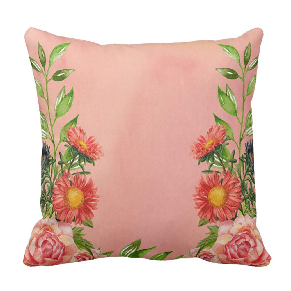 Peach Color Floral Watercolor Throw Pillow Cushion Cover 18x18 Inch