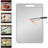 Pure Titanium Cutting Board with Juice Groove – Pure Titanium Double-Sided Metal Chopping Board with Decorative Pattern, Separates Meat & Vegetables, Dishwasher Safe (14×10 Inch)