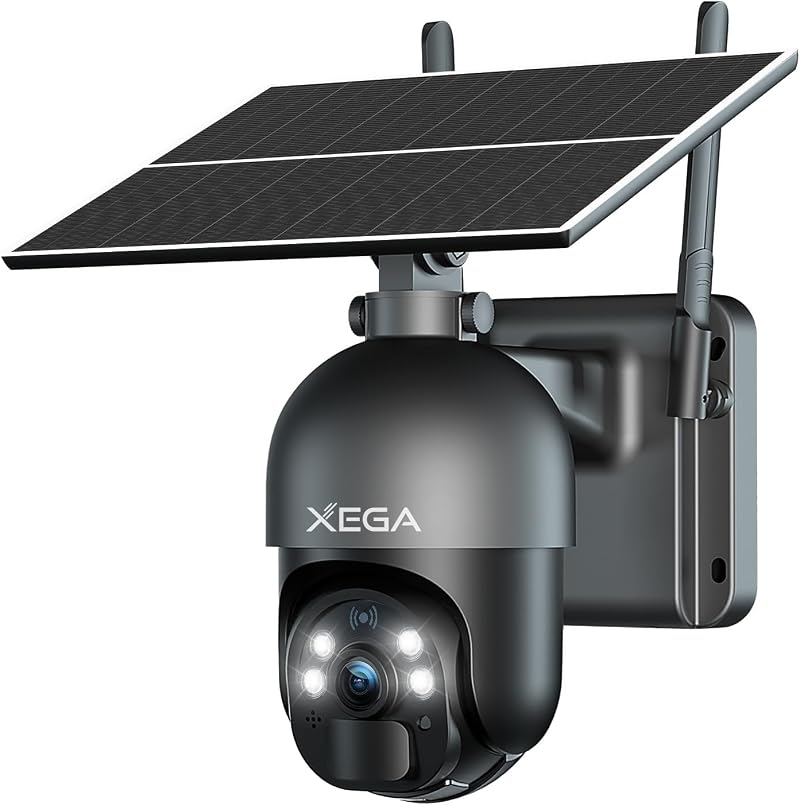 Xega 4G LTE Security Camera No WiFi 2K Solar Powered Outdoor 4G PIR Night Vision