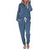 WIHOLL Two Piece Outfits for Women Lounge Sets Button Down Sweatshirt Sweatpants Sweatsuits Set with Pockets