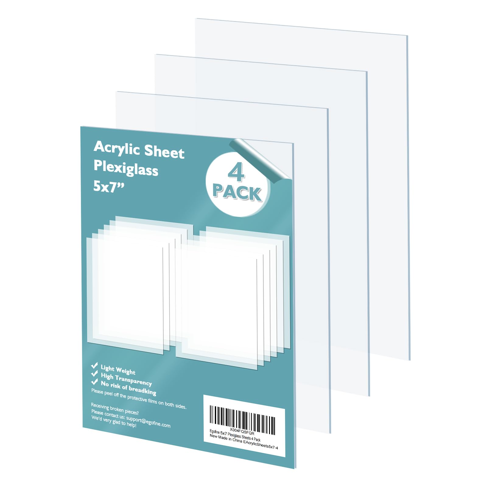 Photo 1 of Egofine Plexiglass Sheets Acrylic Sheets 4 Pack of 5x7’’ 0.04 Thick Clear Plastic Cast Transparent Plexi Glass for Crafting Projects, Replacement Picture Frame Glass, DIY Display, Easy to Cut