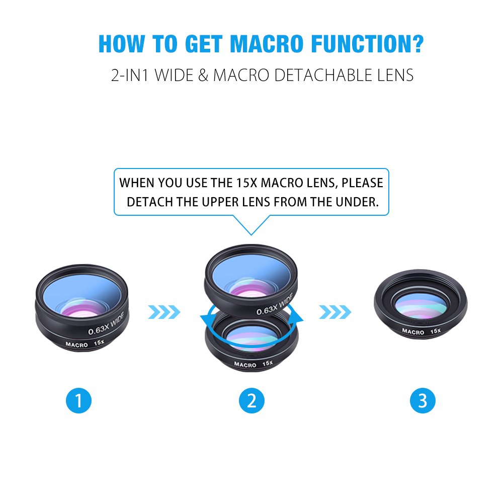 Phone Lens Kit, JoyGeek Universal 10-in-1 Camera Lens Kit 198° Fisheye, Wide & Macro Detachable Lens, 2x Telephoto, Kaleidoscope 3/6, Flow/4-Line Star/Radial Filter/CPL Clip-on Lens for Most of Smart Phones and Tablets