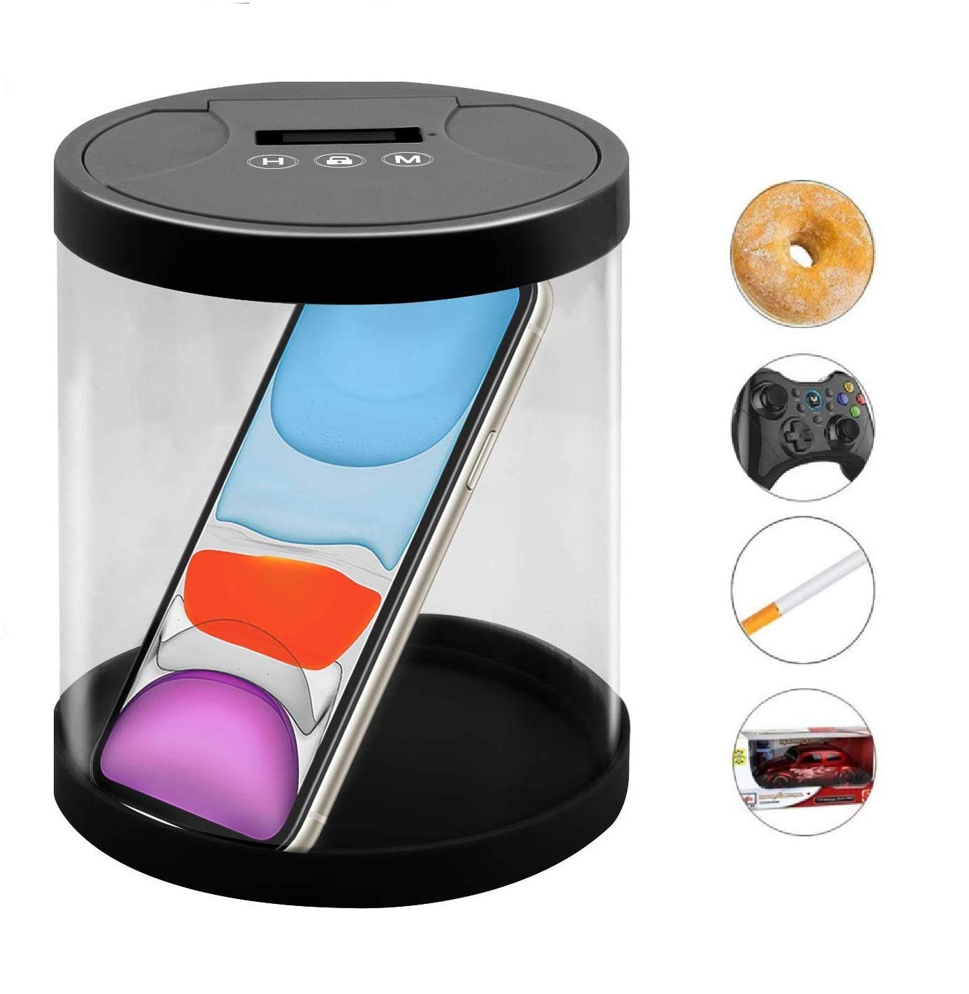 JRing Time Locking Container Pantry Food Storage Box for Preventing Over Sweet Food Snack and Playing Games (Black, 1.2L)