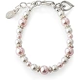 Cherished Moments Children's 925 Sterling Silver Bracelet with Pink and White Simulated Pearls and Heart Charm, Gifts for Babies, Infants, Toddlers, and Girls Jewelry