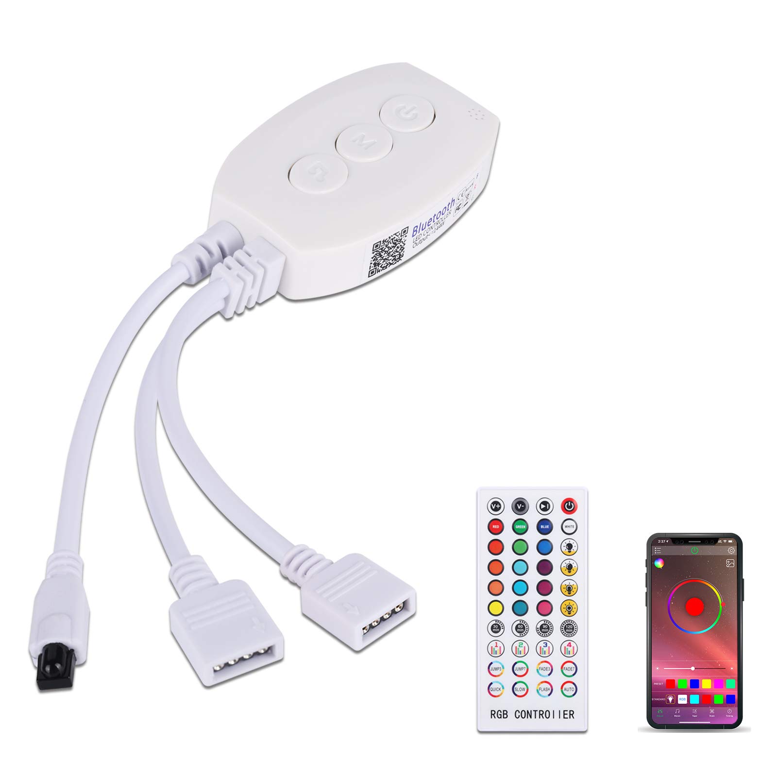 Bluetooth Controller, ALED LIGHT Wireless Bluetooth LED Strip Light Controller with 24 Keys IR Remote Control for RGB Band Lights Smart Phone APP Control Smart Controller for iOS and Android