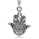 Silvershake 925 Sterling Silver Hamsa Hand of Fatima Charm Pendant