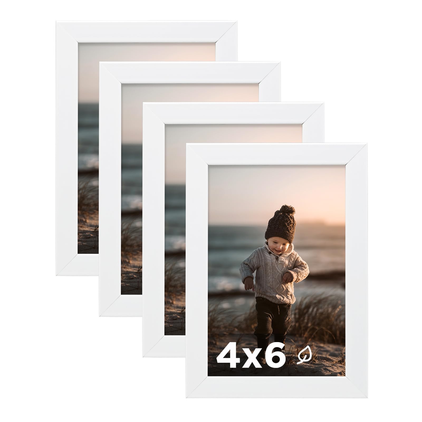 Photo 1 of ***1 KINLINK 4x6 Picture Frame White Wooden Photo Frame with Plexiglass for 4x6 without Mat for Table and Wall Display