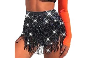 Zoestar Fringe Sequin Belly Dance Skirt Rave Festival Outfits for Women