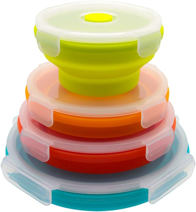 Collapsible Food Containers, Silicone Lunch Box, Set of 4 Food Storage Containers, BPA Safe, Dishwasher, Microwave and Freezer Safe (350, 550, 750, 1100ML) Aydino Multicolor-Green