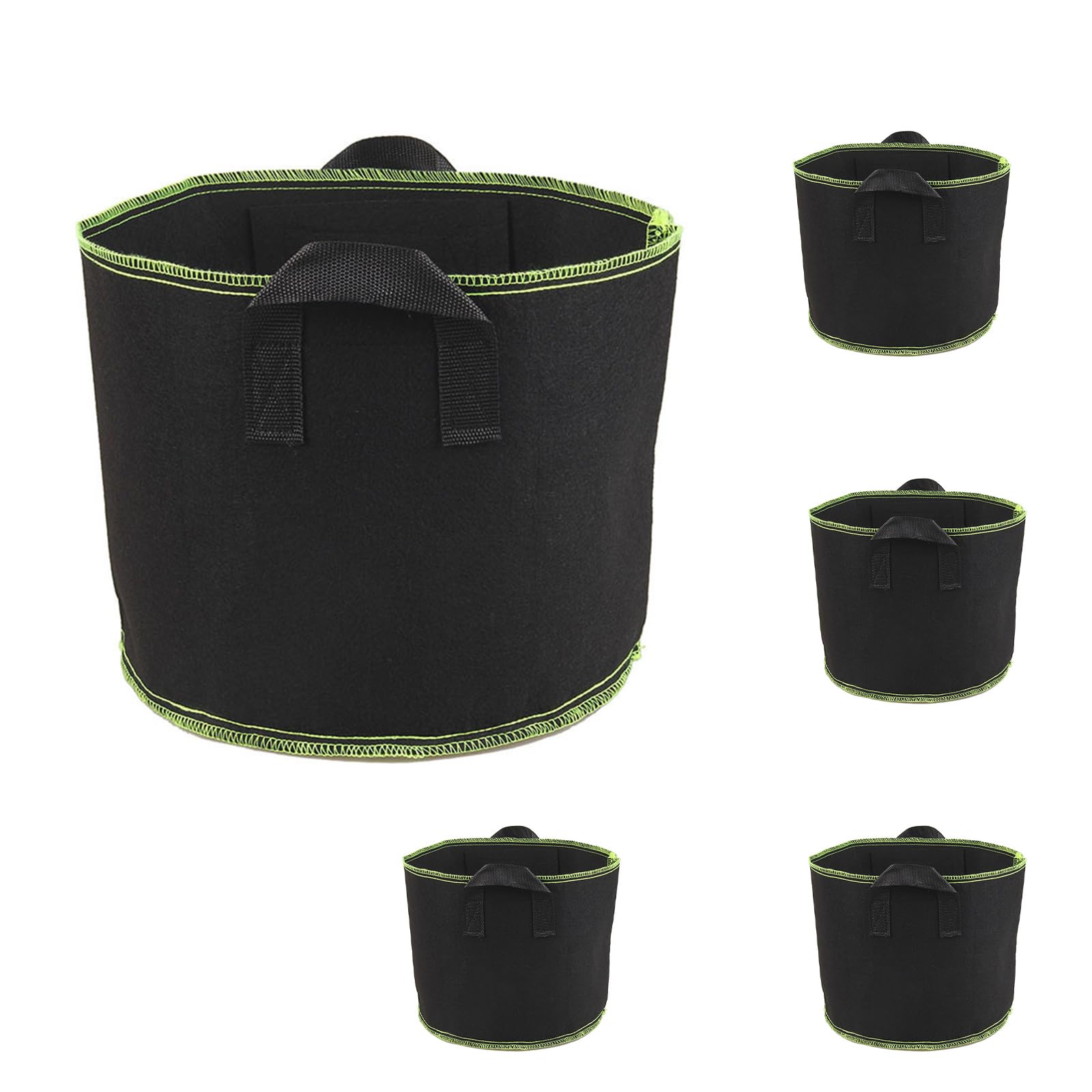 Onezebra 5-Pack 3 Gallon Grow Bags, Black, Grow Bags for Vegetables, Flowers, Herbs, Indoor/Outdoor Use, 22 cm (W) x 22 cm (L) x 25 cm (H)