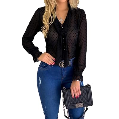 Women Casual Chiffon Blouse Sheer Tops 