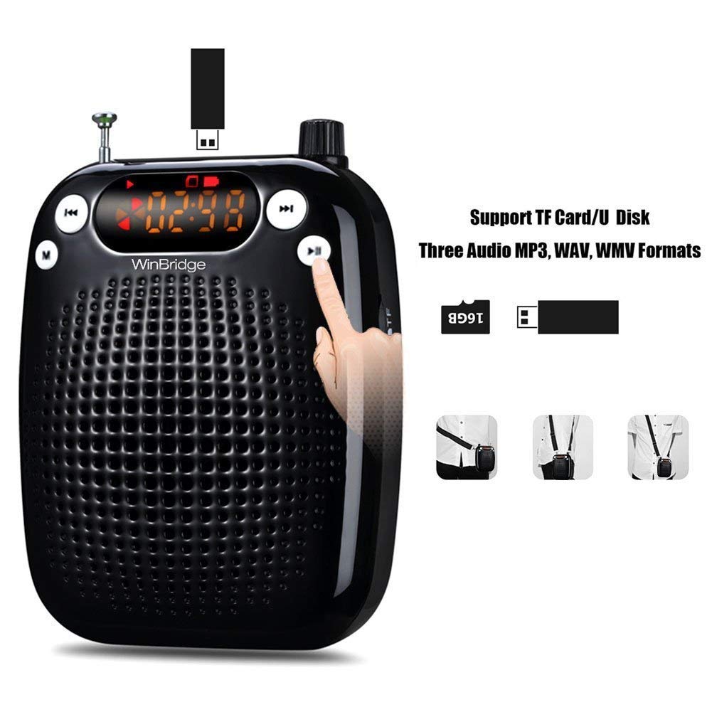 Wireless Voice Amplifier Microphones and Speakers with FM Radio Support TF card USB Drive Versatile Portable Personal Amplifier for Teachers