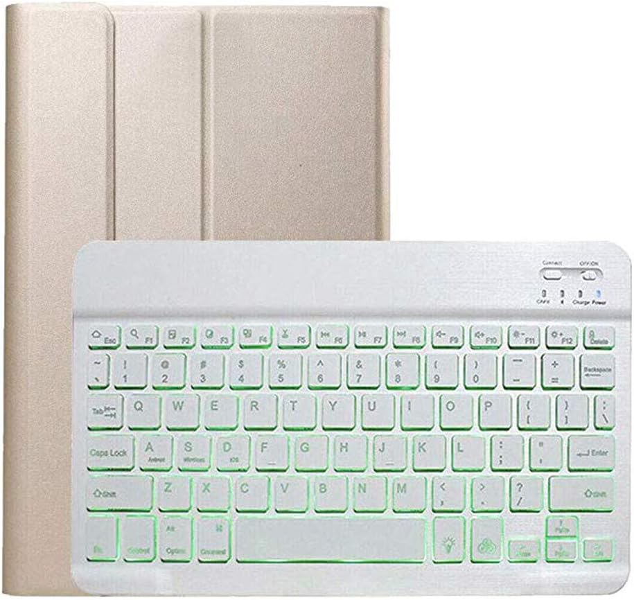 Backlit Keyboard Case Compatible with Samsung Galaxy Tab S6 10.5 2019 SM-T860/T865 Detachable Wireless Bluetooth Tablet Keyboard BT Backlight Smart Folio Case Cover - 7 Color Backlight (Gold)