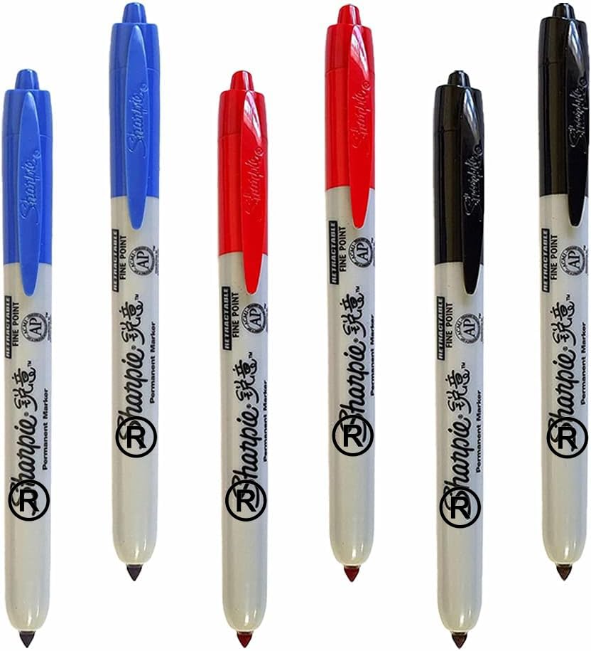 6 x Sharpie Retractable Permanent Markers | Fine Point | Business Colours Black, Blue & Red [ASIA IMPORT]