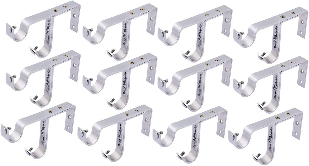 SMART SHOPHAR Stainless Steel Riva Double Center Support Curtain Bracket 6.5 Inches Silver, Pack of 12 / Contemporary Style/Strong and Sturdy/Perfect for Heavy Curtains