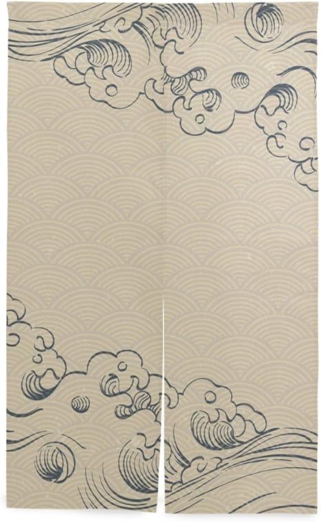 Amazon マキク Makiku のれん おしゃれ ロング 和風 和柄 雲 暖簾 ハワイ 北欧 砂浜 海 ブルー 洗濯可 突っ張り棒付き 幅86cm 丈143cm のれん オンライン通販