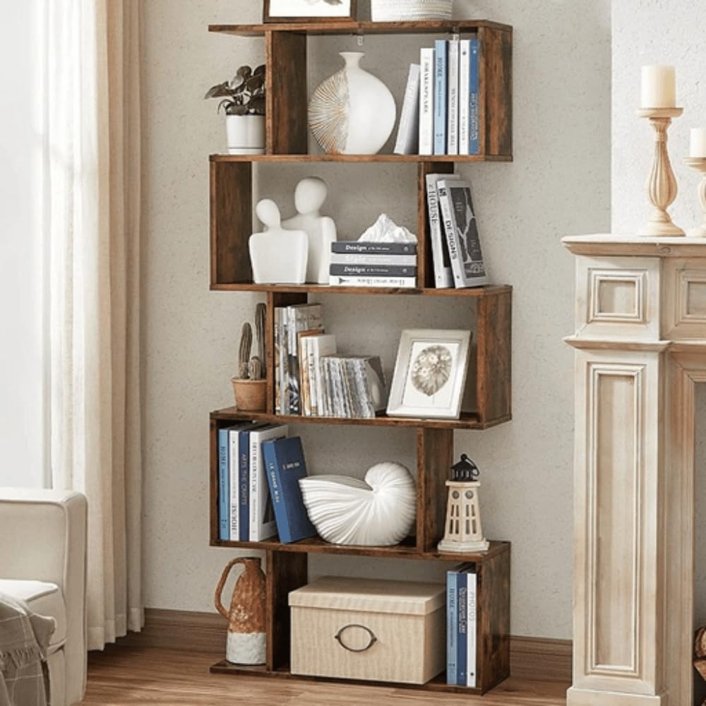 VASAGLE Bookcase, 5-Tier Bookshelf, Display Shelf and Room Divider, Freestanding Decorative Storage Shelving, Rustic Brown ULBC62BX, 27.6”L x 9.4”W x 62.6”H (70 x 24 x 159 cm)