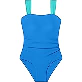 CRISONE Girl Swimsuit One Piece Bathing Suit for Girls Retro Square Neck Adjustable Straps Girls' Swimwear 9-16Y