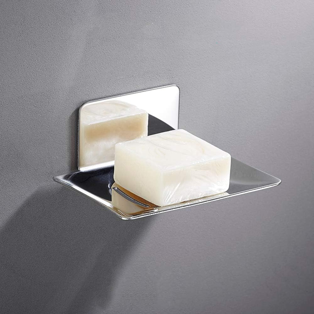 Melairy Soap Dish Stainless Steel Soap Tray Self-Adhesive Chrome Finish Without Drilling