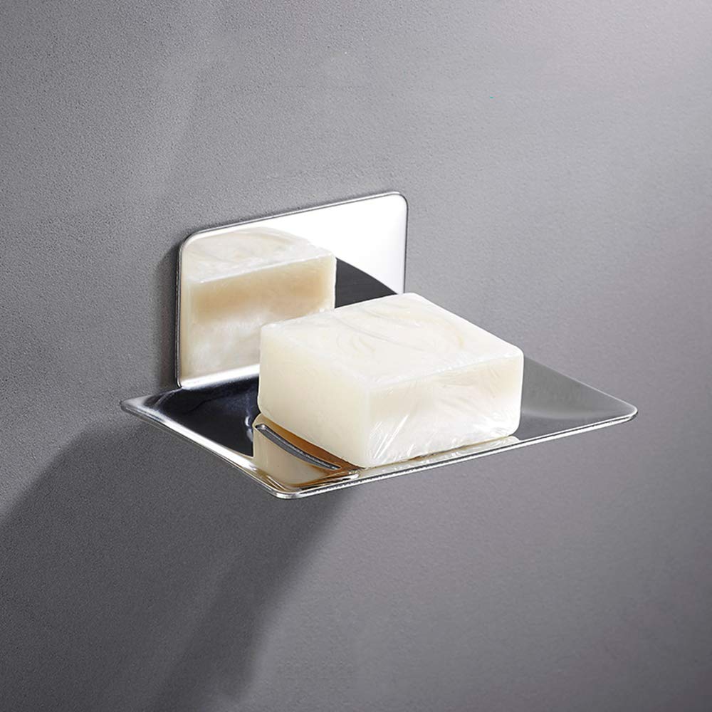 Melairy Soap Dish Stainless Steel Soap Tray Self-Adhesive Chrome Finish Without Drilling
