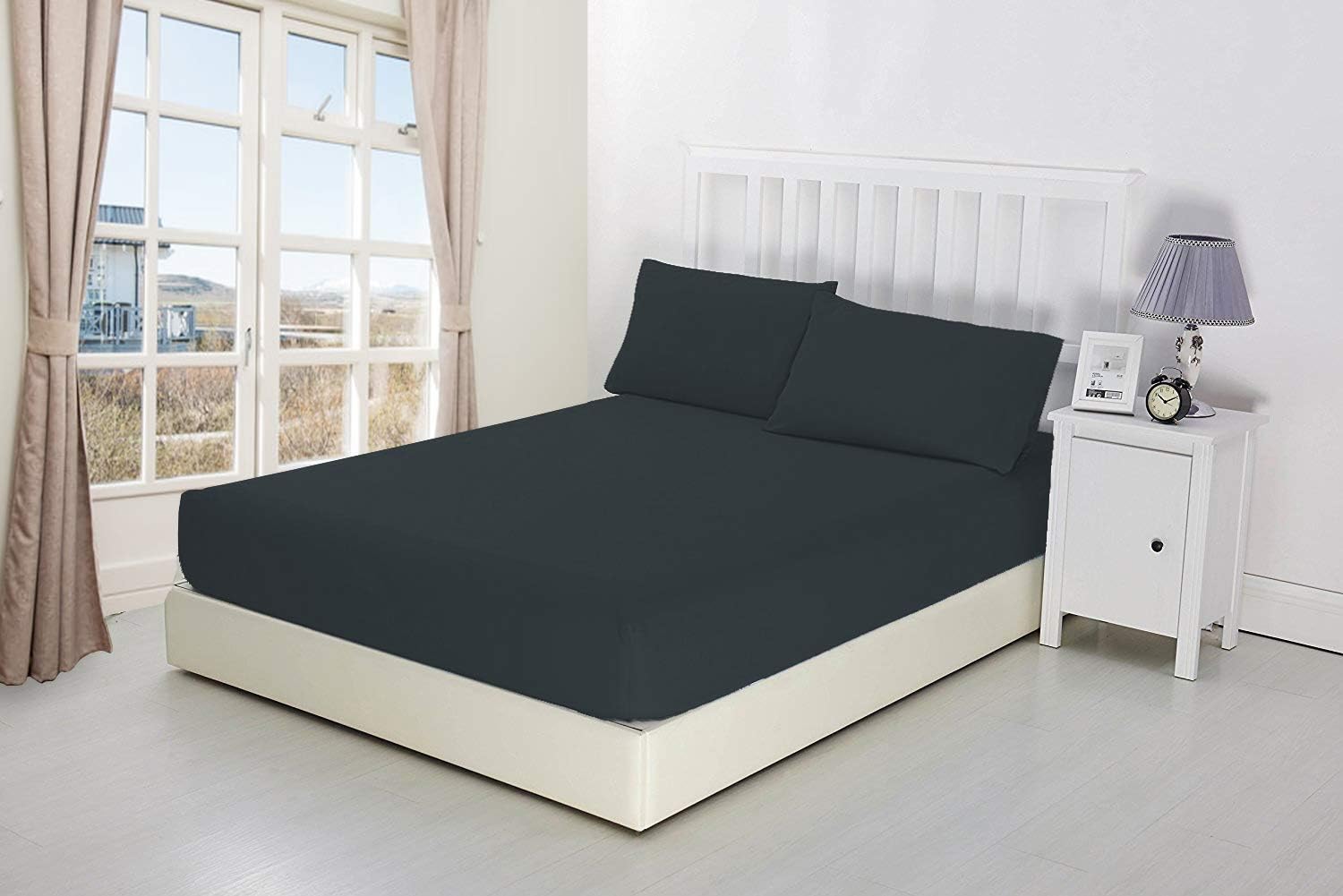 NIYS Luxury Bedding100% Egyptian Cotton 40CM/16 Extra Deep Fitted Sheets (Charcoal, Super King)