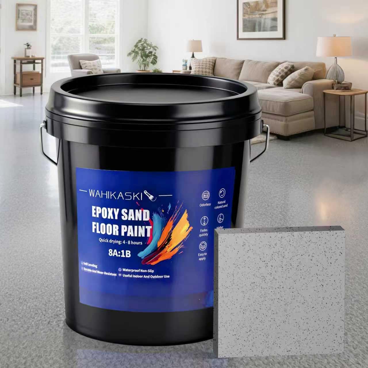 Photo 1 of Epoxy Colored Sand Floor Paint, Epoxy Floor Paint For Concrete, Self Leveling High Gloss Marble Effect Coating, For Garage, Wood Floors, Waterproof, Non-Slip, Indoor And Outdoor (Gray, 10 sq. Ft)