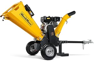MechMaxx 5'' Inch E-Start 420cc 15hp Gas Powered Wood Chipper Shredder Mulcher with Towbar/Emergency Stop Button,Model GS1500 (Yellow)