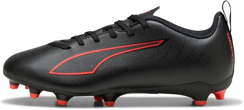 Ultra 6 Play FG/AG JR - Ténis de futebol, preto e vermelho, tamanho 4.5 do Reino Unido, Puma Black Puma Red, 4.5 UK