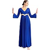Sanmsoner Women Praise Dance Dress Loose Fit Full Length Liturgical Long Sleeve Metallic Block Dress