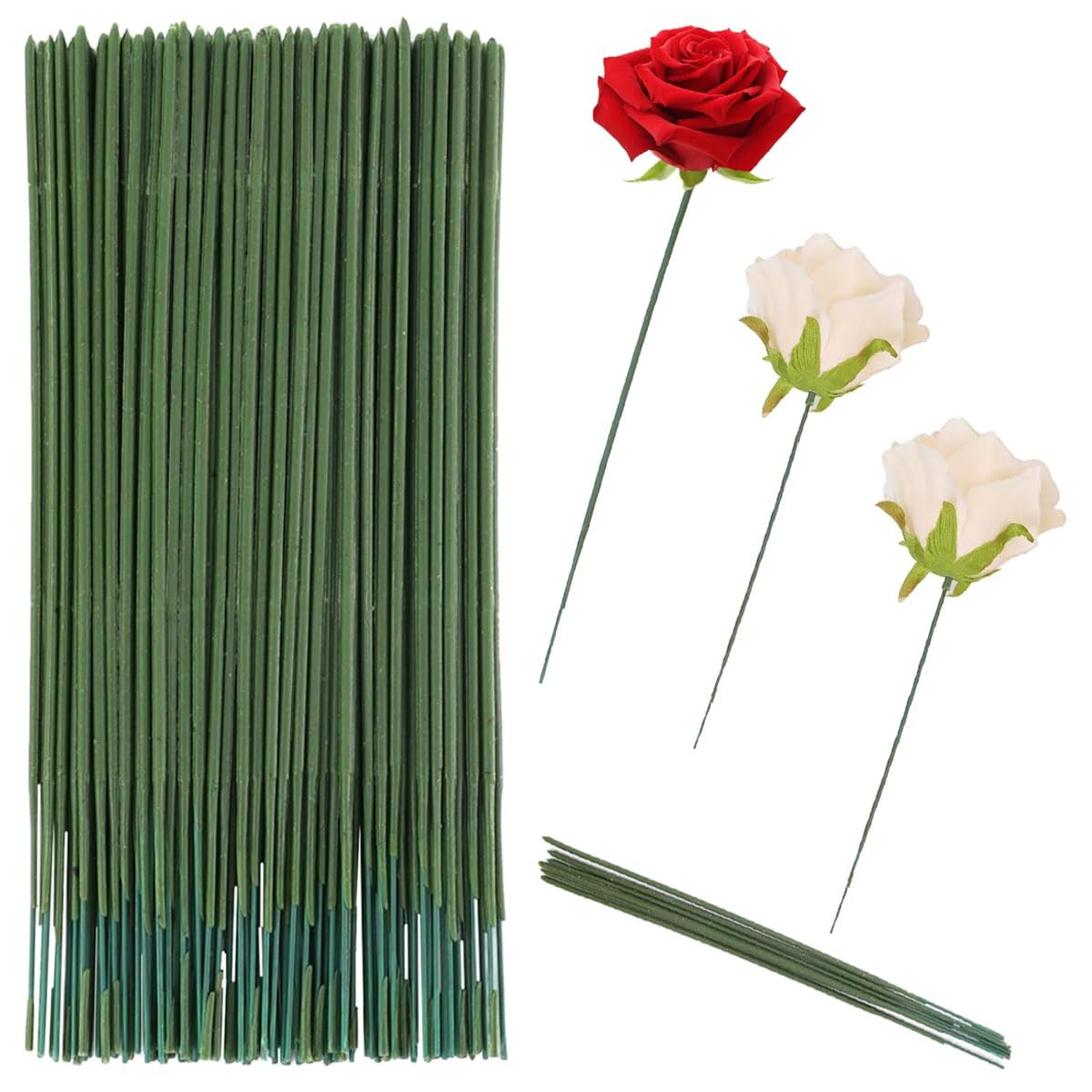 mkemka 100Pcs Plastic Floral Stem Green Florist Wires Plastic Flower Stems Florist Wire Green Artificial Stems Floral Rod Floral Wire Sticks for DIY Craft Bouquet Making (6.69 inch/17cm)