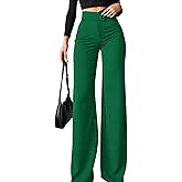 Ulovmi Women's High Waisted Wide Leg Dress Pants Business Casual Trousers Office Work Palazzo Pants,Green,Small