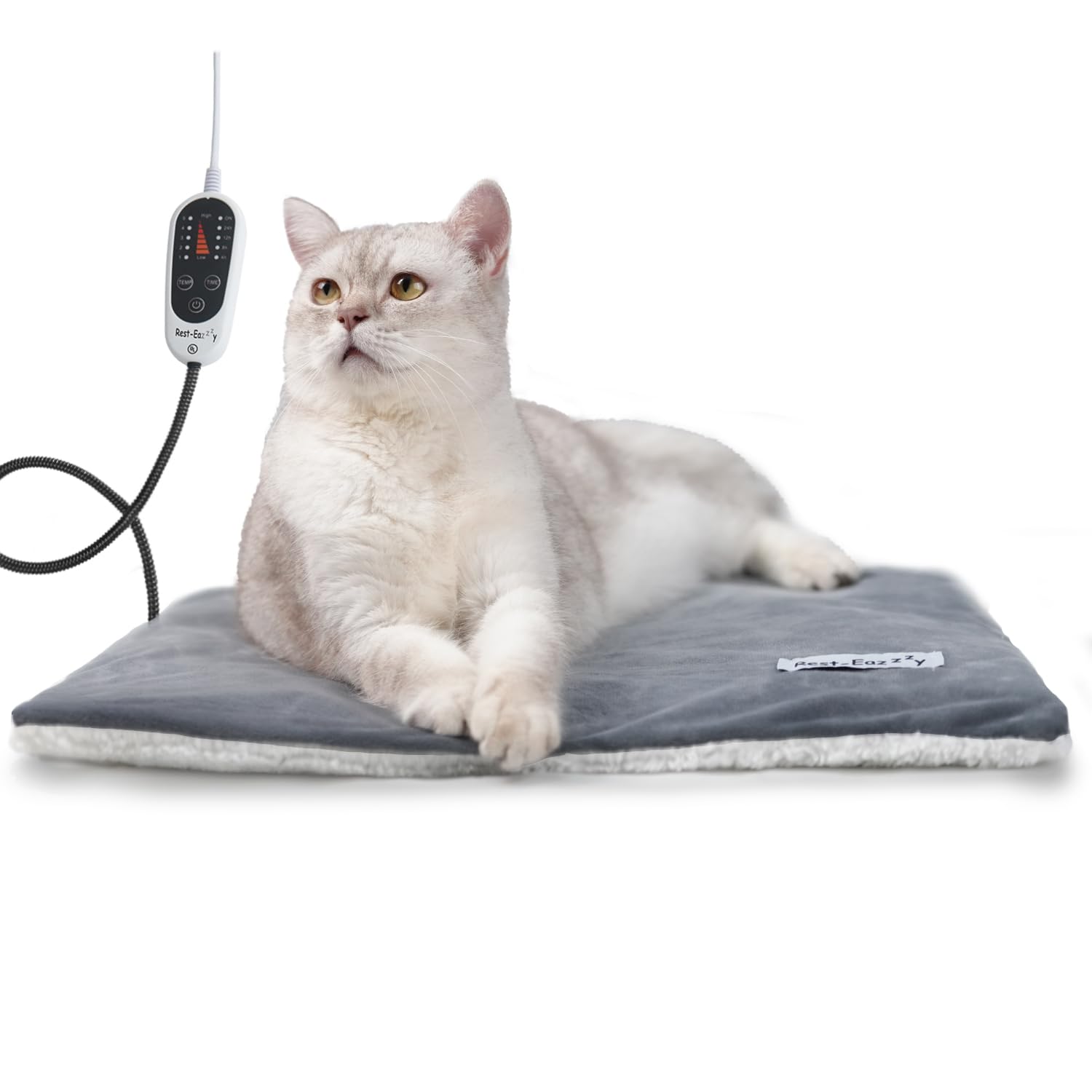 Photo 1 of Rest-Eazzzy Cat Heating Pad & Bed - Heated Cat Bed with Removable Cover & 5-Level Timer & Temperature Control (Pure-Grey)