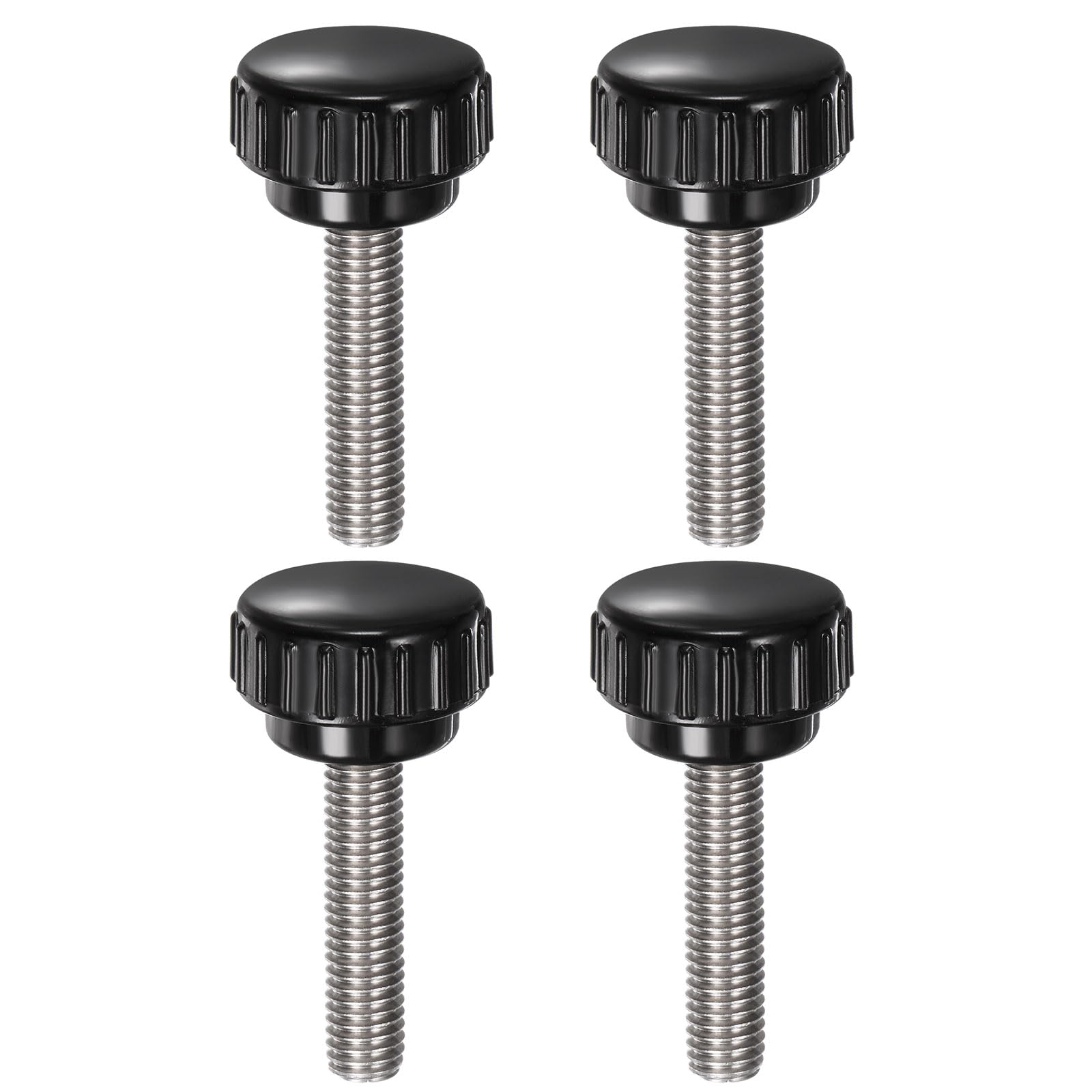 Photo 1 of uxcell 4pcs Knurled Clamping Knobs M8 (1.25mm Pitch) x 35mm Metric 304 Stainless Steel Male Thread Thumb Screw on Type 25mm Plastic Round Head Threaded Hand Bolt Stud Knobs Black