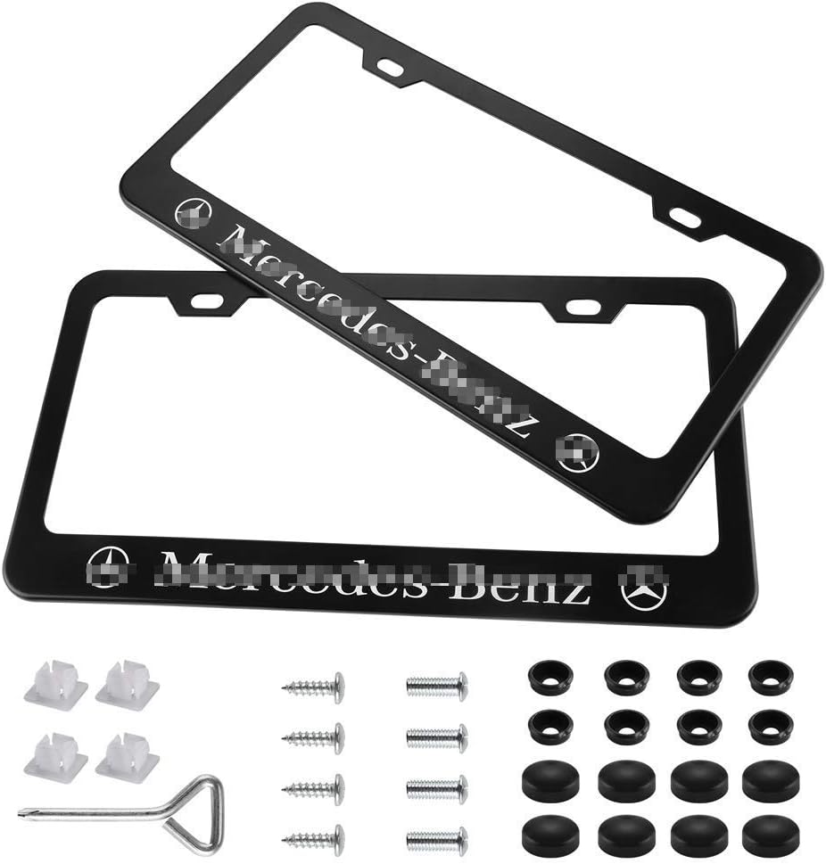 Carhome01 2 Pieces Matte Aluminum Alloy for Mercedes-Benz License Plate Frame with Screw Caps Cover Set, Black, Length 12.4 inch(31.5cm) Width 6.4 inch(16.2cm)