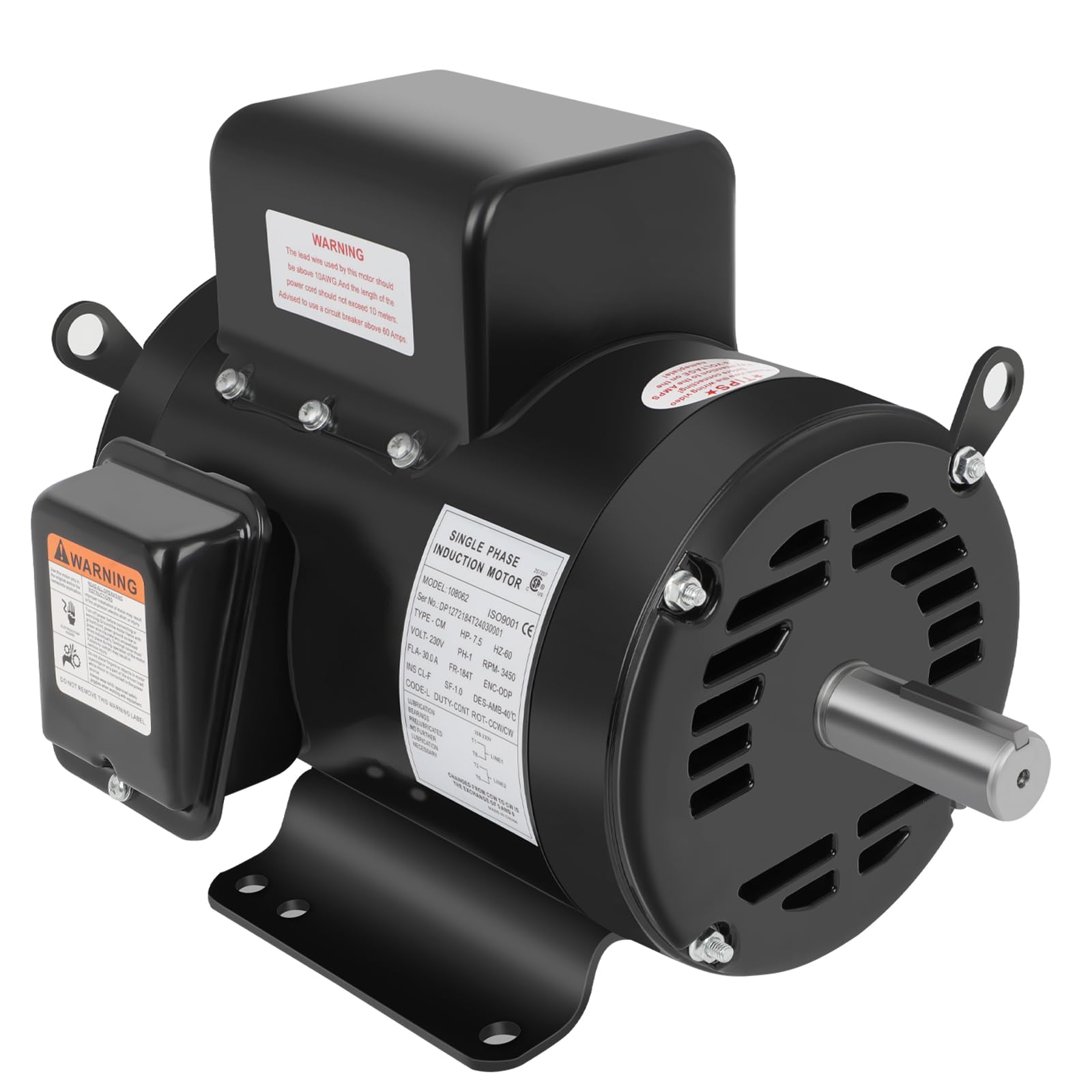 Photo 1 of 7.5 HP Air Compressor Motor, Single Phase Electric Motor ODP 3450RPM 208V-230V 2Pole 1-1/8"Shaft Diameter CW/CCW