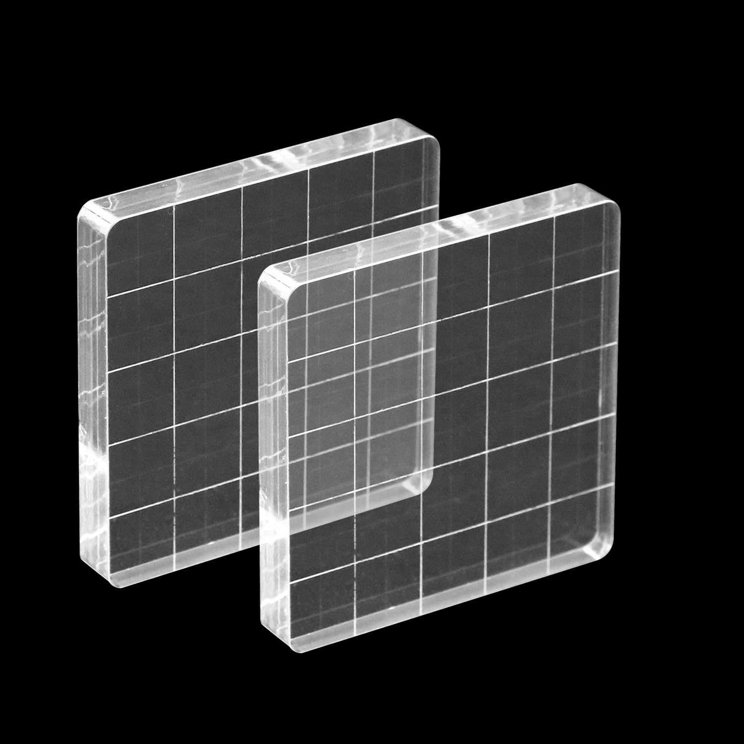 Hosifiy Set of 2 Stamp Set, 5 x 5 cm Rectangular Acrylic Stamp Blocks with Grid Lines, Transparent, for Scrapbooking & Crafts