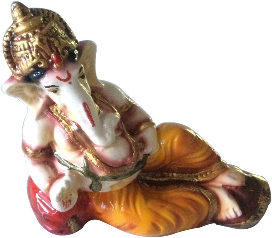 Sleeping Ganesha - Handcrafted Hindu Idol - Marble Dust with Resin (3 cm X 8.5 cm X 8 cm)