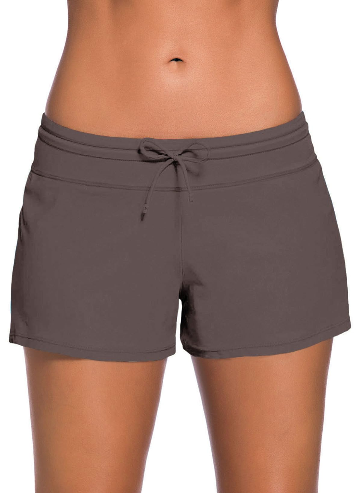 Photo 1 of Aleumdr Swim Shorts for Women - Sports 3" Tankini Bottom Shorts with Side Split Waistband for Surfing Sail Summer Beach Swimwear Brown Small