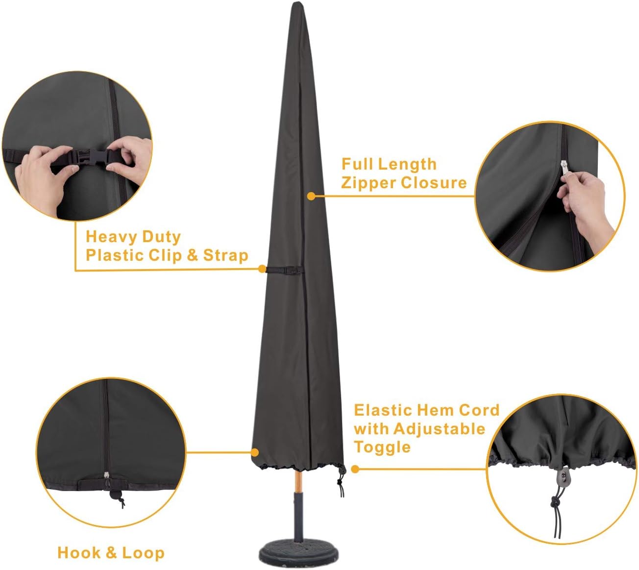 ULTCOVER Patio Umbrella Cover - 600D Waterproof Outdoor Market Umbrella Cover - Fits Market Umbrella Up to 12 Feet, Black : Garden & Outdoor